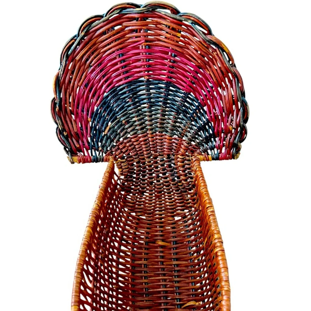 Vintage Turkey Wicker Basket Bread Bun Holder Holiday Thanksgiving Decor